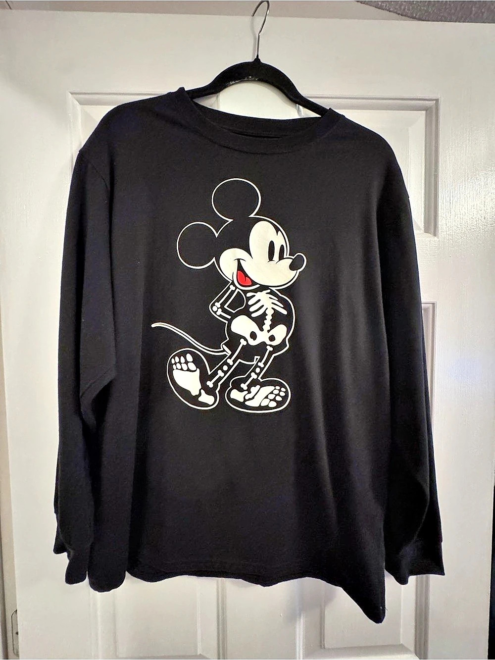 Disney Mickey Mouse X-Ray Skeleton Long Sleeve T-Shirt Tee Black & White XXL